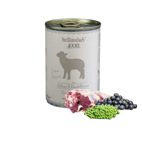 DR.CLAUDER S - B.A.R.F. Komplett Menue Lammragout Fleischeintopf mit 100% Lammfleisch Innereien und Gemüse für ausgewachsene Hunde. Alleinfutter in der Dose 6X 400g Lamm
