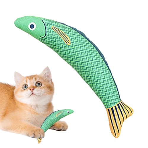 Katzen-Zahnspielzeug Plüsch-Saury-Fisch knisternde Katzenminze-Füllung interaktives Kickspielzeug für zahnende Kätzchen bissfestes Kauspielzeug für Unterhaltung Gesundheit und Stressabbau