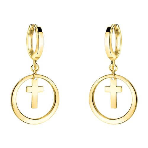 SOFIA MILANI - Damen Ohrringe 925 Silber - vergoldet golden - Kreuz Kreis Creole - E2367