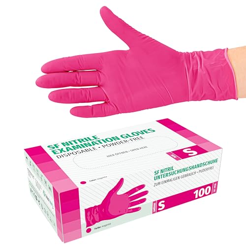 SF Nitril Einweghandschuhe S Magenta 100 Stück Box Nitrilhandschuhe dehnbare Einmalhandschuhe aus Nitril puderfrei latexfrei Rissfest Gummihandschuhe