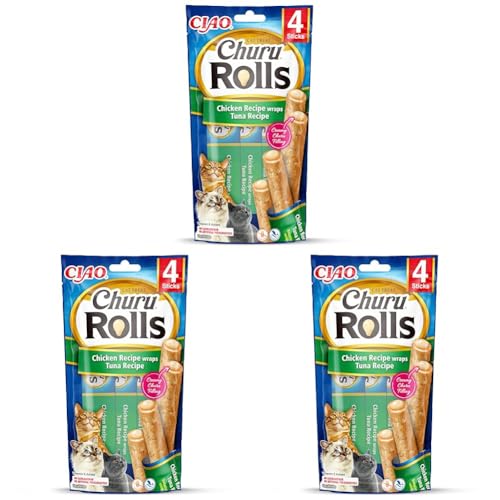 INABA Churu Rolls Reich an Hähnchen und Thunfisch Katzenleckerlis Getreidefrei Zuckerfrei ohne künstliche Aromen Katzensnacks 40 g 3er Pack