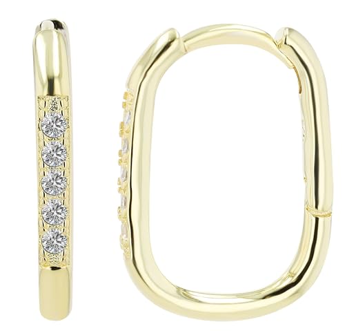 Akzent Wasserfeste Edelstahl 925 Silber Ohrringe Creolen für Damen 100% Wasserfest Hautverträglich 925 Silber - Oval mit Zirkonia Gold