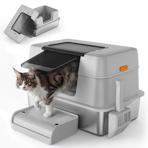 VERYMODEL XXL Edelstahl Katzenklo 61x 41x 31CM Katzentoilette Edelstahl Katzentoilette mit Deckel Hohe Seitenwände Katzenklo Groß Antihaftbeschichtet Auslaufsicher und Leicht zu Reinigen