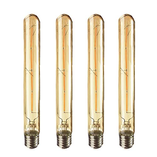 Jiotouhu Edison Vintage Glühbirne E27 - LED Vintage 4W LED Röhre in 30CM Läng - Retro Lampe Warmweiß Flötenrohr Edison Glühbirne Ideal für Wandlampe Steampunk Stehlampe Bernstein 4er Set