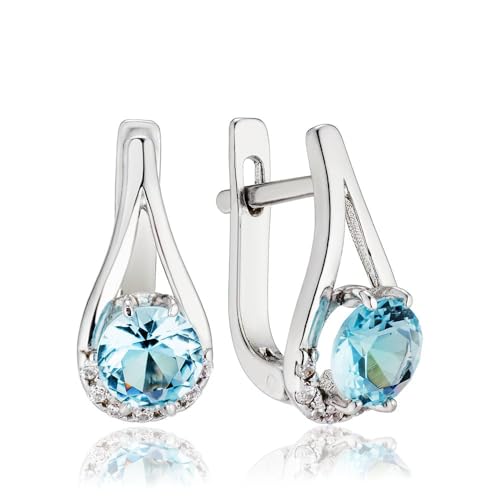 Ohrringe Silber 925 Creolen Ohrringe mit Blauem Topas Tropfenform mit Zirkonia-Akzenten