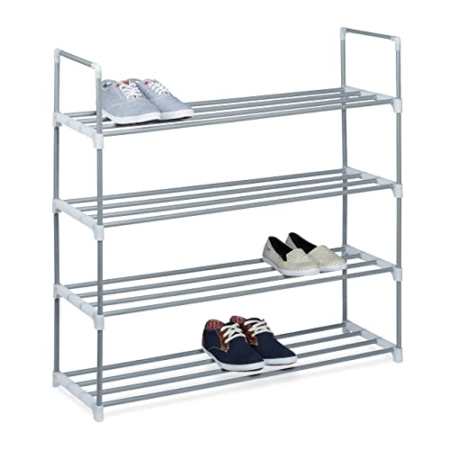 Relaxdays 3x 4 Ablagen beliebig erweiterbar Schuhablage für 16 Paar Schuhe HBT ca 93x 90x 31 Silber