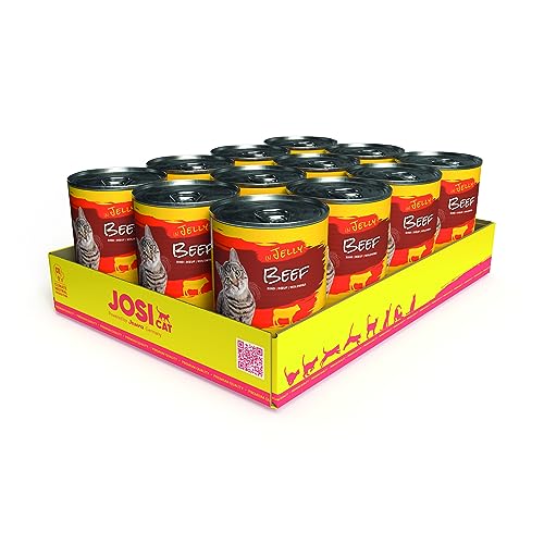 JosiCat Beef in Jelly 12 x 400 g Premium Nassfutter Gelee mit Rind für ausgewachsene Katzen Katzenfutter getreidefrei Powered by JOSERA