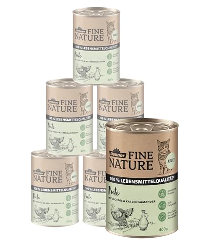 Dehner Fine Nature Katzenfutter Nassfutter getreidefrei für ausgewachsene Katzen Pute 6 x 400 g Dose 2.4 kg