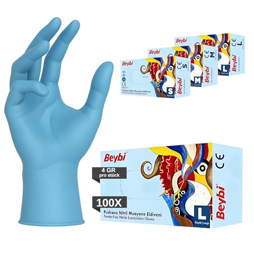 BEYB Nitril 3.5 Einweghandschuhe 100 St Box Blau Schwarz Nitrilhandschuhe S puderfreie latexfreie Einmalhandschuhe Handschuhe in Gr. S M L Blau L