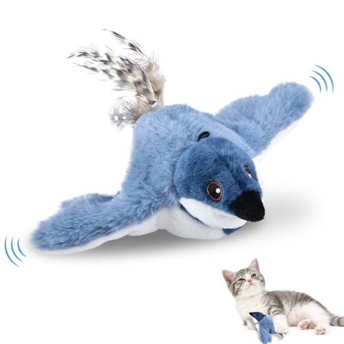 ZOBMIO Cabertary Katzenspielzeug Vogel Flattern mit Katzenminze EIN Kleiner Gelber Fisch Vogelspielzeug für Katzen Vogel Katzenspielzeug Blau