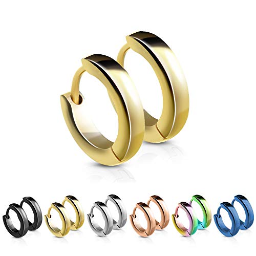 Treuheld Schmale Creolen Ohrringe aus medizinischem Edelstahl 2 5mm x 12mm Gold Klappcreolen fÃ¼r Damen und Herren Set Paar