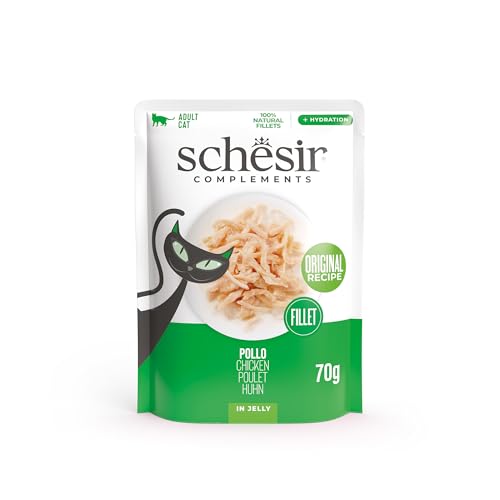 Schesir Hühnerfilets in Gelee ergänzendes Nassfutter für Katzen Originalrezept 100% natürlich tierversuchsfrei 12 x 70 g