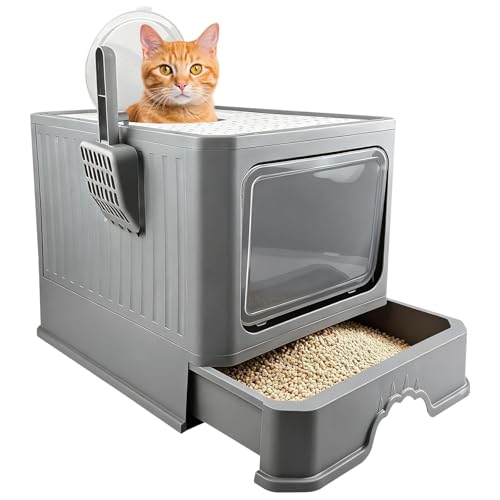 Ravytha Katzenklo mit Deckel Geschlossen Katzentoilette mit Deckel Katzentoiletten Groß Geschlossene Katzenklo mit Sieb Schublade Katzenmülleimer mit Deckel Klappbare Katzentoilette mit Deckel