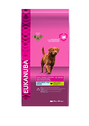 Eukanuba Weight Control Large Breed fettarmes Trockenfutter mit Huhn zur Gewichtskontrolle bei Hunden Premiumfutter für große Rassen 12 kg Beutel