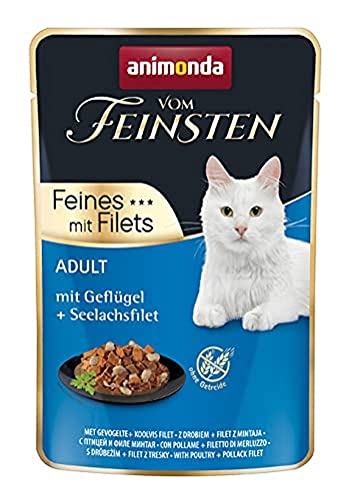 animonda Vom Feinsten adult Katzenfutter Nassfutter für ausgewachsene Katzen Feines mit Filets mit Geflügel Seelachsfilet 18 x 85 g
