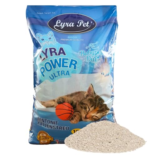 Lyra Pet 15 Liter Lyra Power Ultra Excellent Katzenstreu Mit Babypuder Duft Klumpstreu 350% Saugkraft Naturprodukt aus Bentonit Stark Klumpend Saubere Wohnung Neutralisiert Gerüche