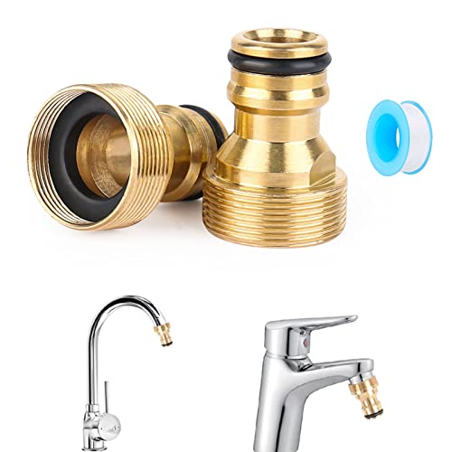 3 Stück Messing Wasserhahnverbinder Universal Wasserhahnanschluss Schlauchadapter Schlauchkupplung Schnellkupplung Gartenschlauch Anschluss mit PTFE Dichtband Außengewinde Golden