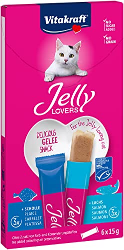 Vitakraft Jelly Lovers Katzen Leckerli Gel Katzensnack mit Lachs und Scholle einzelne Sticks ohne Zusatz von Zucker 1 Paket mit 6x 15g
