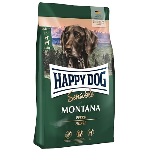 Happy Dog Sensible Montana Trockenfutter Hundefutter - Geschmacksrichtung Pferd - Glutenfrei Getreidefrei Monoprotein Omega-3 und Omega-6-1kg