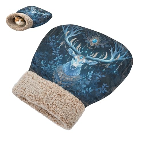 linqin Pet Snuggle Sack für süßes kaltes Wetter Retro Hirsch dunkles Cyan Katzenschlafsack Bett für Welpen Hunde Katzen gemütlicher Plüsch halbgeschlossen