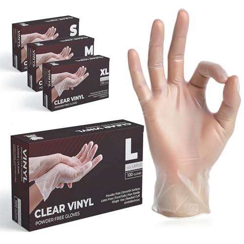 The Real Touch Einweghandschuhe Transparente Vinylhandschuhe   Box mit 1000 Stück Puderfrei und Latexfrei Vinyl für Küche Reinigung und Lebensmittel