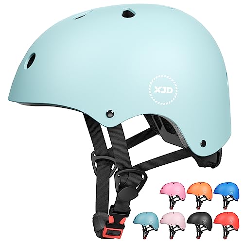 XJD Fahrradhelm Kinder Jugend Kinderhelm Einstellbare Skateboard Helm Skaterhelm für Fahrrad Skateboard Scooter Roller Kinderfahrradhelm für 3-13 Alt Mädchen und Jungen S 51-54 cm Hellblau