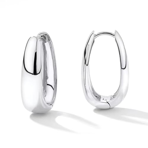 Wasserfeste Damen Creolen Ohrringe -Hypoallergen-für empfindliche Haut-18K Gold Weißgold plattiert-mit stilvoller Geschenkverpackung von ROUGEMONT Jewellery Silber