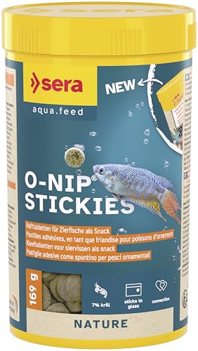 sera O-Nip Nature 265 Tabs 8.45 oz Complete Feed for all Ornamental Fish Adhesive Tablets Stick to the Aquarium Glass High Protein No Dyes Preservatives With Bloodworms Krill Tubifex