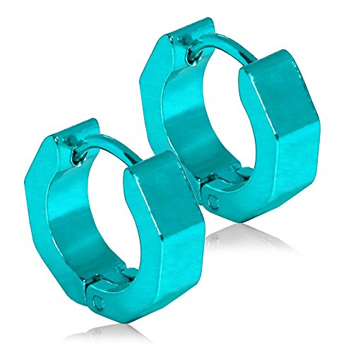 Tumundo 1 Paar Creole aus Edelstahl Klappcreolen Eckig Ohrstecker Huggie Variante hellblau
