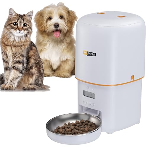 Ferplast Futterautomat Katze Risto PET Automatischer Futterspender Katze Programmierbar 4-Liter Kapazität Duale Stromversorgung 6 Mahlzeiten Beleuchtetes Display Edelstahlnapf Inklusive