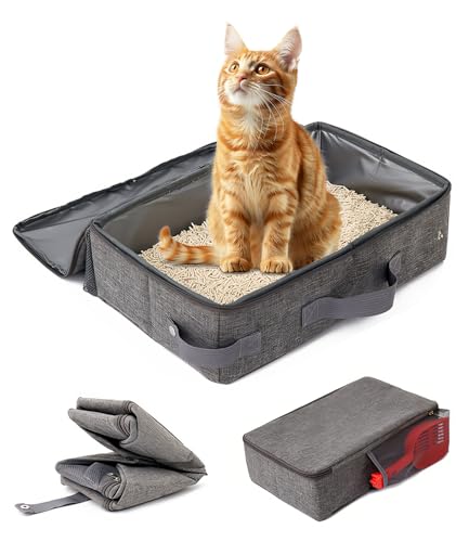 Tragbare Zusammenklappbare Katzentoilette mit Deckel wasserdichte Katzenklo 40 x 30cm mit Sieb Und Reißverschluss Kaninchen Toilette aus Oxford-Tuch für Unterwegs Camping Einfach zu Reinigen