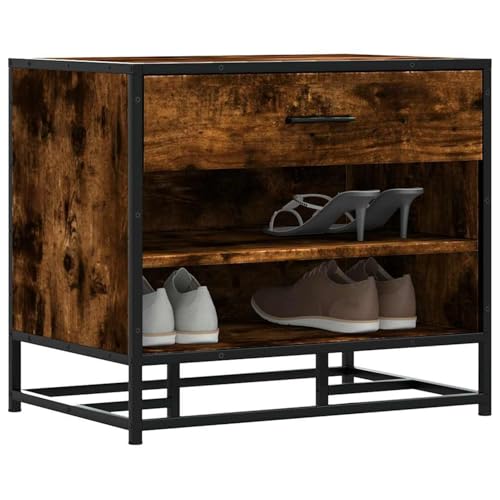 Gecheer Schuhbank Räuchereiche 60x40x53 5 cm Holzwerkstoff und Metall Schuhorganizer Schuhregal Sitzbank für Eingangsbereich Garderobe Wohnzimmer849221