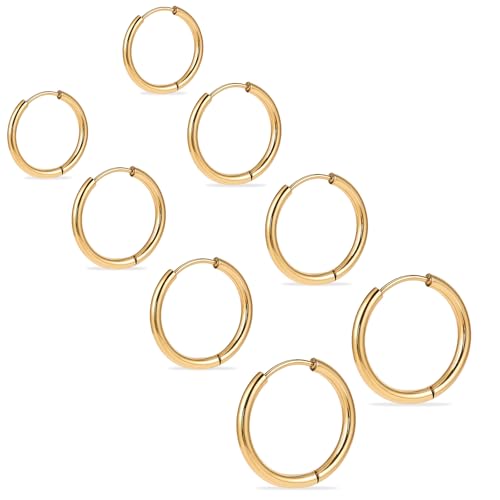 4 Paar Creolen Set Klein Ohrringe Herren Damen Mini Edelstahl Ohrring Hypoallergen Stahl Unisex Schlafen Knorpel Tragus Helix Hoop Earrings 10 12 14 16 Mm Gold