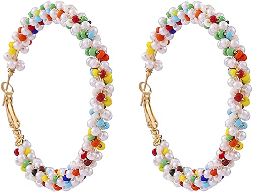 Böhmische bunte Perlen-Creolen für Frauen große Kreis-Ohrringe für Frauen Hochzeit oder tägliches Tragen Schmuckgeschenk Deft verarbeitet