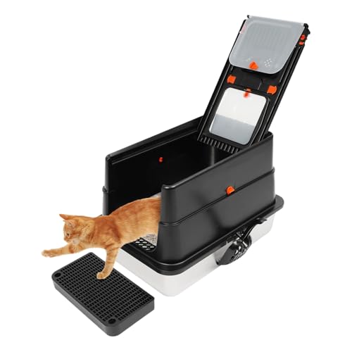 Katzenklo Edelstahl mit Deckel 31.2L Geschlossenes Katzenklo Geeignetes 15kg Katzengewicht Edelstahl Katzenklo Geschlossen mit Katzenmüller Müll Pedal 60x41x39cm Katzentoilette mit Deckel