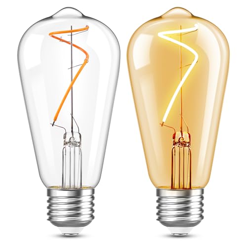 Hcnew E27 Edison Vintage Glühbirne ST58 3W Warmweiss Retro Filament Glühbirne Leuchtmittel 2700K Filament LED E27 Nachtlicht Birnen Nicht Dimmbar 2 Stück
