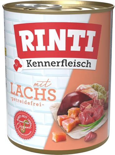 RINTI - Kennerfleisch Nassfutter mit 70% Fleisch für ausgewachsene Hunde. Getreidefreies Alleinfutter in der Dose ohne Soja Farb- und Konservierungsstoffe 12x800g Lachs