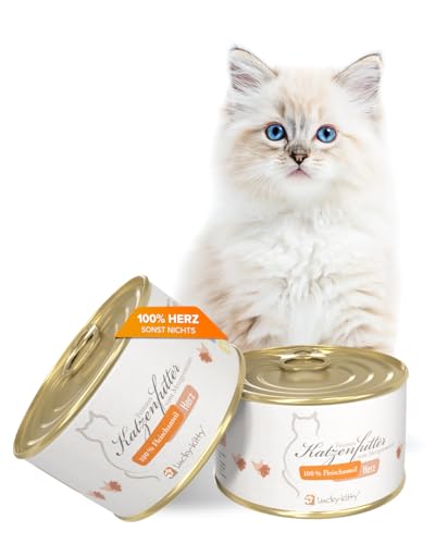 Lucky Kitty Nass 100% Hühnerherzen I ohne Getreide Zucker frisch vom Metzger I Nassfutter für Kitten Nährstoff  und Vitaminreich I Made in Germany 16x 200g