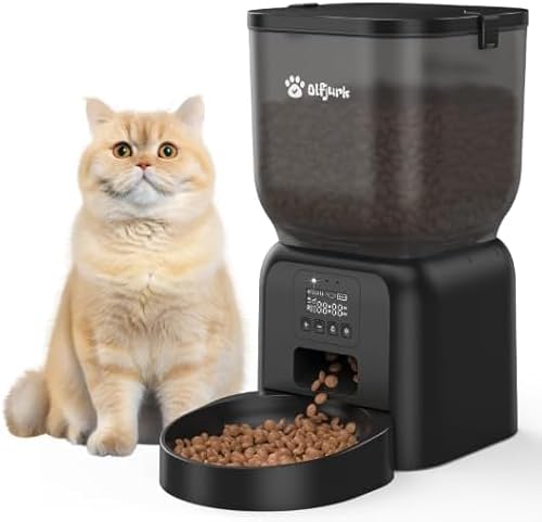 Futterautomat Katze Olfjurk 4L Katzenfutter Automat Cat Feeder- Automatischer Futterspender 1-6 Mahlzeiten für Katzen und kleine mittelgroße Hunde Duale Stromversorgung Abnehmbar Waschbar Schwarz