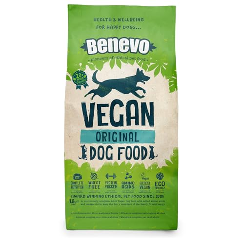 Benevo Hundefutter vegan trocken 1.8kg Hypoallergen weizenfrei GVO-frei Trockenfutter für alle Rassen mit essentiellen Fettsäuren Taurin L-Carnitin PETA und Vegan Society UK genehmigt