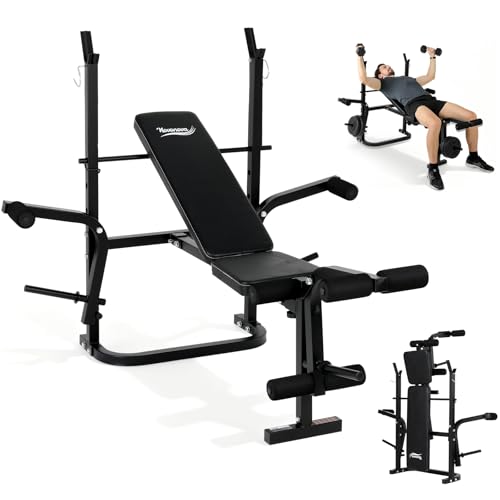 Novonova Multifunktionale Hantelbank verstellbar Trainingsbank mit Langhantelablage Beinstrecker Butterfly-Armen Hantelbank verstellbar für Bankdrücken Langhantelbank Stabil bis 150kg