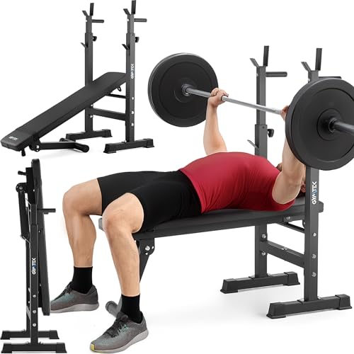 Gymtek XL700 Trainingsbank mit Power-Press-Technologie Verstellbare Hantelbank für Krafttraining Schwarz 110x58x131cm 200kg Belastbarkeit