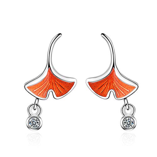 Minimalistische Damen Ohrringe Ginkgo Biloba 925 Sterling Silber Schmuck für Frauen Mädchen
