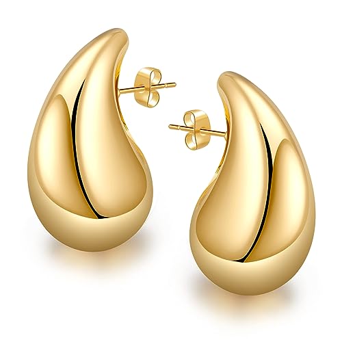Chunky Ohrringe Gold Dupes Chunky Gold Hoop Earrings für Damen Ohrringe Creolen Drop Earrings Hypoallergene Vergoldete Ohrringe Teardrop Ohrringe Damen Modeschmuck für Frauen Mädchen Geschenke