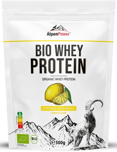 AlpenPower BIO WHEY Protein Zitronengeschmack 500 g - 100% natürliche Zutaten ohne Zusatzstoffe - Hochwertiges CFM Eiweiß-Pulver aus bester Bio-Alpenmilch