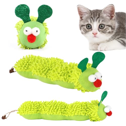 BSITSSS 2 Stück Katzenspielzeug Raupe Katzenminze Spielzeug Grün Weiches Plüschtier Katzen Interaktives Spielzeug Cat Toys für Katzenzahnhygiene Gegen Mundgeruch Aktivität