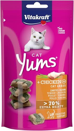 Vitakraft Cat Yums Katzen Leckerli weicher Katzensnack gefüllt mit Huhn und Katzengras im wiederverschließbaren Beutel ohne Zusatz von Zucker 1x 40g