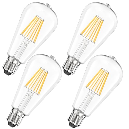 Ankey 4000K Neutralweiß LED-Leuchtmittel 8W Retro ST64 E27 LED Lampe 1100lm Dimmbar Antike Birne Filament Glühlampe Dekorative Beleuchtung Dimmbar 4 Stück