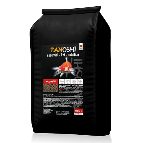 Tanoshi Koifutter - Color Plus - 6mm 13 5 kg Schwimmendes Hauptfutter für Intensive Farbentwicklung Dank Spirulina mit natürlichem Astaxanthin ab 10 C