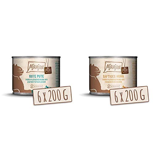 MjAMjAM - Premium Nassfutter für Katzen - Pute pur 6er Pack 6 x 200 g getreidefrei mit extra viel Fleisch Premium Nassfutter für Katzen - purer Fleischgenuss